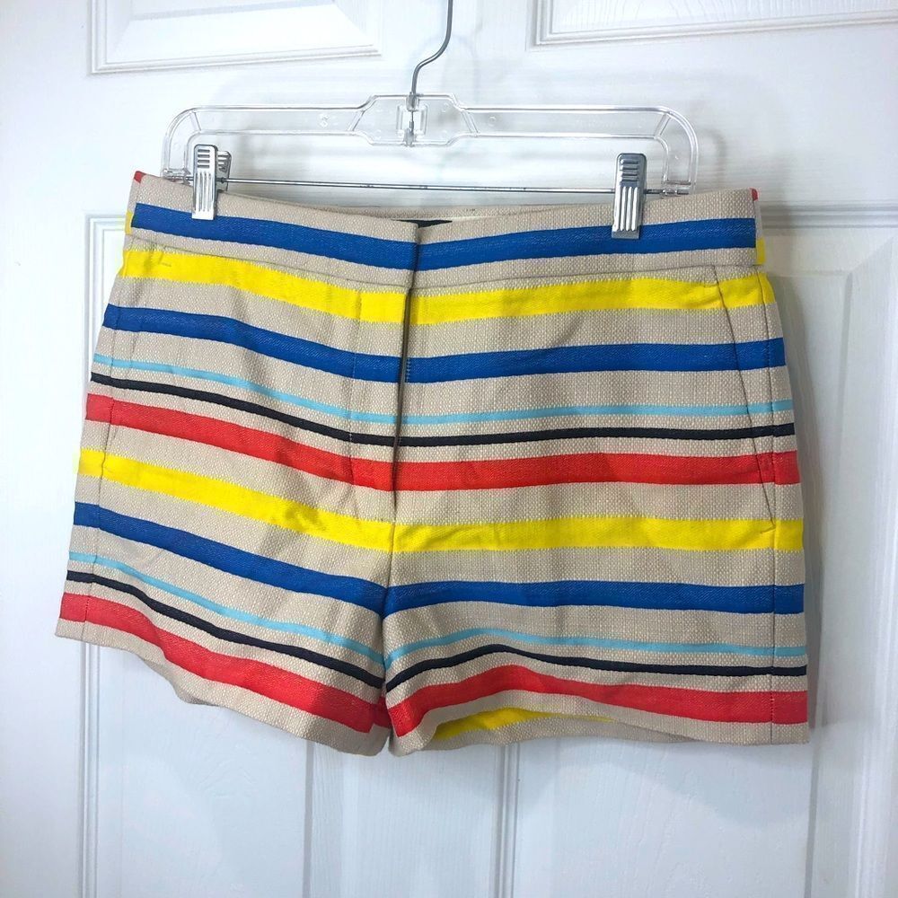 J. Crew cream multi color striped shorts, size 8